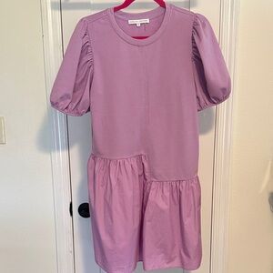 English Factory Puff Shoulder Mixed Media Minidress